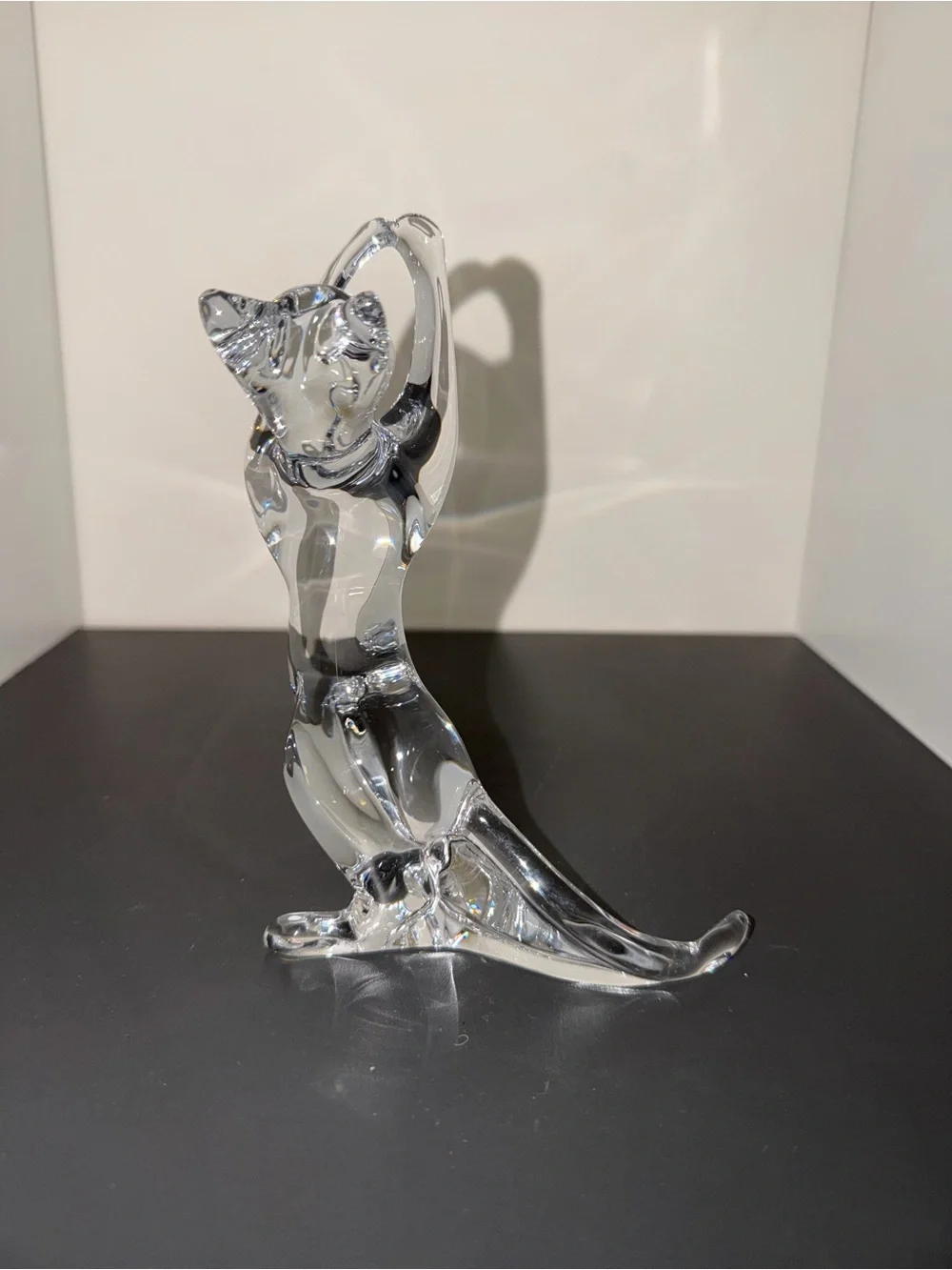 Baccarat France Clear Crystal Acrobatic Playing Cat Figurine Animal